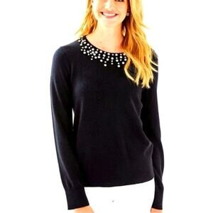 Lilly Pulitzer Odetta Sweater XL Black Sparkly Collar Wool Cashmere EUC